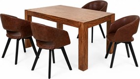 Jedálenský set - stôl z masívu Timber 160cm + 4 stoličky Colby antik hnedá
