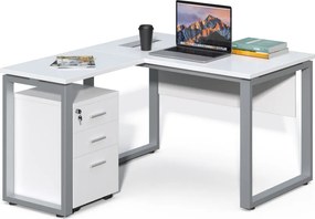 Rohový kancelársky stôl s kontajnerom Houseland Prime Home 01 120 cm biely