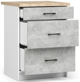 Kuchyňská skříňka Olivie S 60 cm 3S bílá/beton/dub sonoma