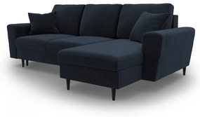 Tmavomodrá zamatová rozkladacia/s úložným priestorom rohová pohovka Kyoto – Cosmopolitan Design