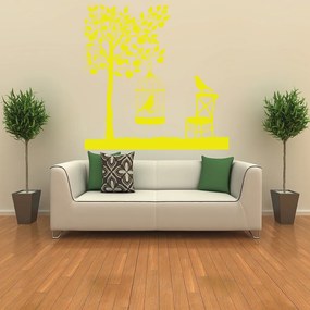 Veselá Stena Samolepka Vtáčik v klietke Farba: žltá, Veľkosť: 60 x 60 cm