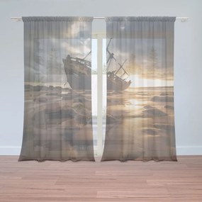 Sablio Záclony Vrak lode pri západe slnka: 2ks 150x250cm