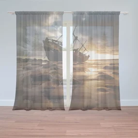 Sablio Záclony Vrak lode pri západe slnka: 2ks 150x250cm
