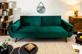 Invicta Interior -  Retro rozkladacia pohovka DIVANI 215 cm smaragdovo zelená, zamat, 3-miestna