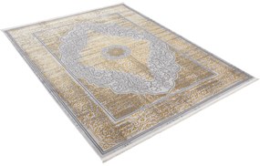 Exkluzívny moderný koberec sivej farby so zlatým orientálnym vzorom