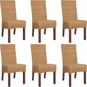 vidaXL Stolové stoličky, 6 ks, hnedé, prírodný ratan