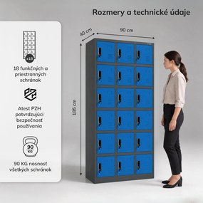 Zamestnanecká skrinka s priehradkami antracitovo modrá, 900x1850x400 mm: KAROL