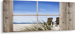 Obraz - Okno v výhľadom na pláž (120x50 cm)