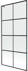 Mexen Next L, 1-krídlová vaňová zástena 90 x 150 cm, 6mm číre sklo-čierny vzor, grafitový profil, 895-090-000-03-77-66