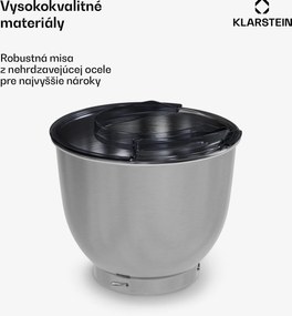 Klarstein Bella Evo/Bella Pico misa na miešanie | nehrdzavejúca oceľ | 5 litrov | 0,6 kg cesta | vhodná do umývačky riadu
