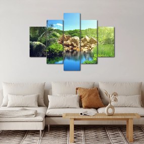 Obraz jazera v Seychelskej džungli (150x105 cm)