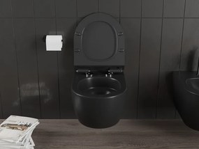 Mexen Carmen, závesná WC misa 490x365x340 mm, Rimless Tornádo + WC sedadlo z duroplastu, čierna matná, 30880185T