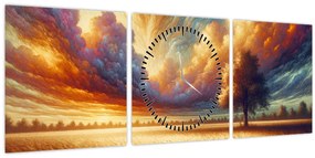 Obraz – Strom na poli (s hodinami) (90x30 cm)