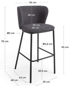 Tmavosivá barová stolička (výška sedadla 65 cm) Ciselia – Kave Home