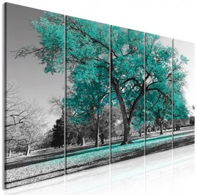Artgeist Obraz - Autumn in the Park (5 Parts) Narrow Turquoise Veľkosť: 225x90, Verzia: Premium Print