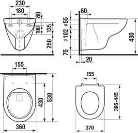 Závesné WC + sedátko LYRA + tlačidlo DUAL + podomietkový modul + podložka