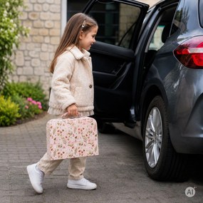 Domček pre bábiky v kufríku, poschodový, s dreveným nábytkom a súpravou 20 doplnkov ECOTOYS