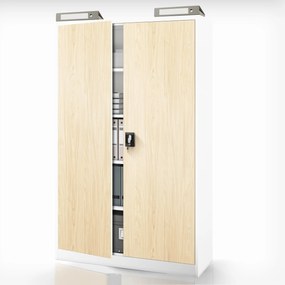 Kancelárska kovová skrinka na dokumenty JAN II, Eco Design: biela/dub sonoma