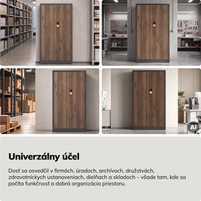 Kovová kancelárska skriňa so zámkom na kód antracitová, orech, 900x1850x400 mm: DANIEL Eco Design