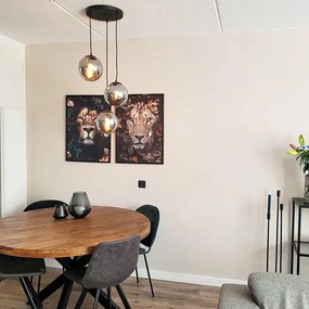 Art Deco závesné svietidlo čierne s dymovým sklom 3-svetlo - Pallon