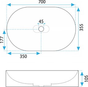 Rea Iris, umývadlo na dosku z konglomerátu 700x355x105 mm, šedá matná, REA-U4306