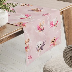 Biante Detský bavlnený behúň na stôl Sandra SA-650 Psí superhrdinovia na staroružovom 20x120 cm