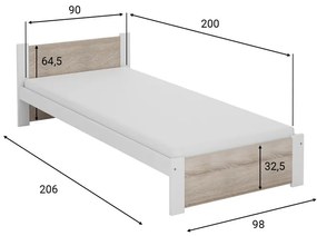 Posteľ IKAROS 90 x 200 cm, biela/dub sonoma Rošt: S lamelovým roštom, Matrac: Bez matraca