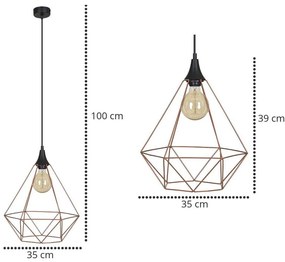 Závesné svietidlo FUSION, 1x medené drôtené tienidlo, M