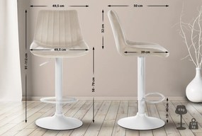 2x Barová stolička Toni - zamat, biely rám Krémová