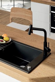 Laveo Pionier, 1-komorový granitový drez 780x500x207 s krátkym odkvapávačom, čierna škvrnitá, LAV-SBR_713T