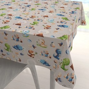 Biante Detský bavlnený štvorcový obrus Sandra SA-656 Modro-zeleno-hnedé dinosaury na svetlo sivom 90x90 cm