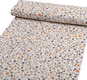 Biante Detské bavlnené posteľné obliečky do postieľky Sandra SA-720 Oranžovo-hnedo-béžové drobné kvietky na smotanovom Do postieľky 100x135 a 40x60 cm