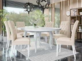 Rozkladací stôl Julia FI 100 so 6 stoličkami ST85 06, Farby: biely / biely lesk, Potah: Magic Velvet 2250