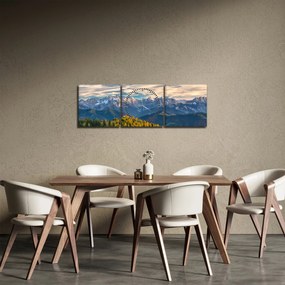 Obraz - horská panorama (s hodinami) (90x30 cm)