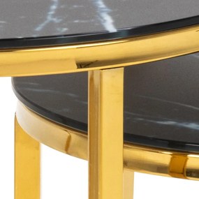 Súprava dvoch konferenčných stolíkov Alisma mramor čierny/zlatá
