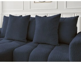 Modrá rozkladacia/s úložným priestorom rohová pohovka z textílie buklé (ľavý roh/s leňoškou) Roxelane – Bobochic Paris