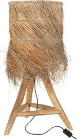 Stolová lampa z teakového dreva a tienidlom z trávy Rafi grass - Ø 48*66 cm/ E27/ 70W