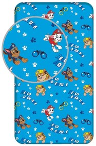 Modrá napínacia bavlnená detská plachta na jednolôžko 90x200 cm Paw Patrol – Jerry Fabrics
