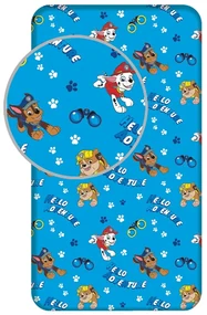 Modrá napínacia bavlnená detská plachta na jednolôžko 90x200 cm Paw Patrol – Jerry Fabrics