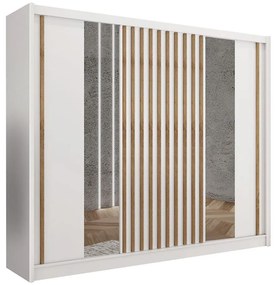 Šatníková skriňa so zrkadlom SANTINO 250x215 cm biela/dub craft LADDER 250 Biały/Lamele Dąb craft