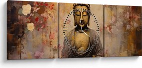Obraz - Budha, maľba (s hodinami) (90x30 cm)