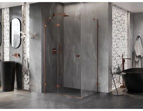 Mexen Lunar, 1-krídlový sprchový kút, ľavý, 75 x 70 cm, 8mm číre sklo, ružové zlato profil, 834-075-070-60-00-L