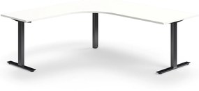 Kancelársky stôl QBUS, rohový, 2000x2000 mm, T-rám, čierny rám, biela