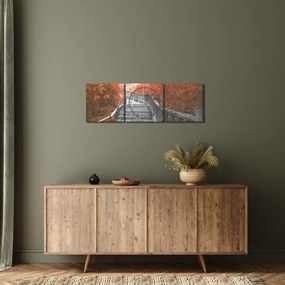 Obraz - Schody v prírode, oranžová (s hodinami) (90x30 cm)