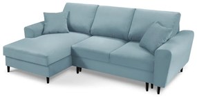 Svetlomodrá menčestrová rozkladacia/s úložným priestorom rohová pohovka (ľavý roh/s leňoškou) Kyoto – Cosmopolitan Design