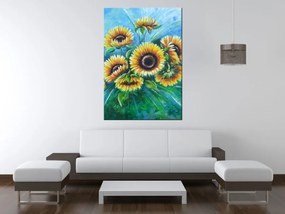 Gario Ručne maľovaný obraz Slnečnice v daždi Rozmery: 70 x 100 cm