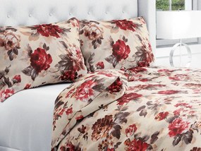Biante Bavlnené posteľné obliečky Sandra SA-399 Červené pivonky na pieskovom Jednolôžko 140x200 a 70x90 cm