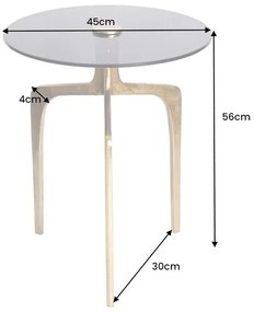 Príručný stolík ABSTRACT 55 cm mosadzné nohy a čierny sklenený tanier