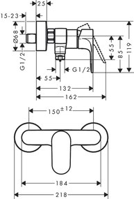 Hansgrohe Rebris S, sprchová batéria, 2 prietoky, chrómová, HAN-72643000