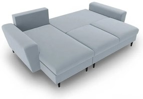 Svetlomodrá zamatová rozkladacia/s úložným priestorom rohová pohovka Kyoto – Cosmopolitan Design